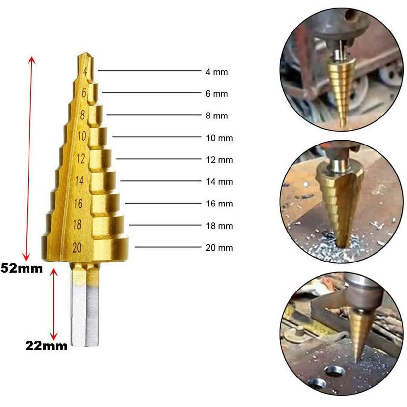 Inditrust New Shape Metal Hss Step Drill 4-20Mm Titanium Coated Triangle Shank Cutter Tool A Single