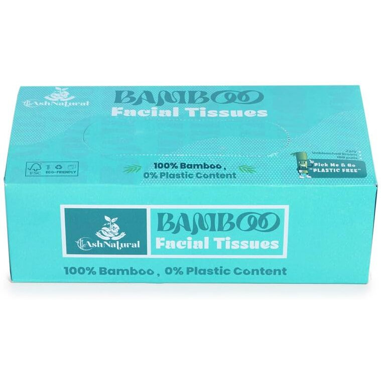 Ash Natural 2Ply Bamboo Tissue Paper Box Soft Facial Tissues, Tissue Packs For Home Car Kitchen, Stain Remover Wipes, 100 Pulls Facial And Napkin Paper Tissues Pack Of 2