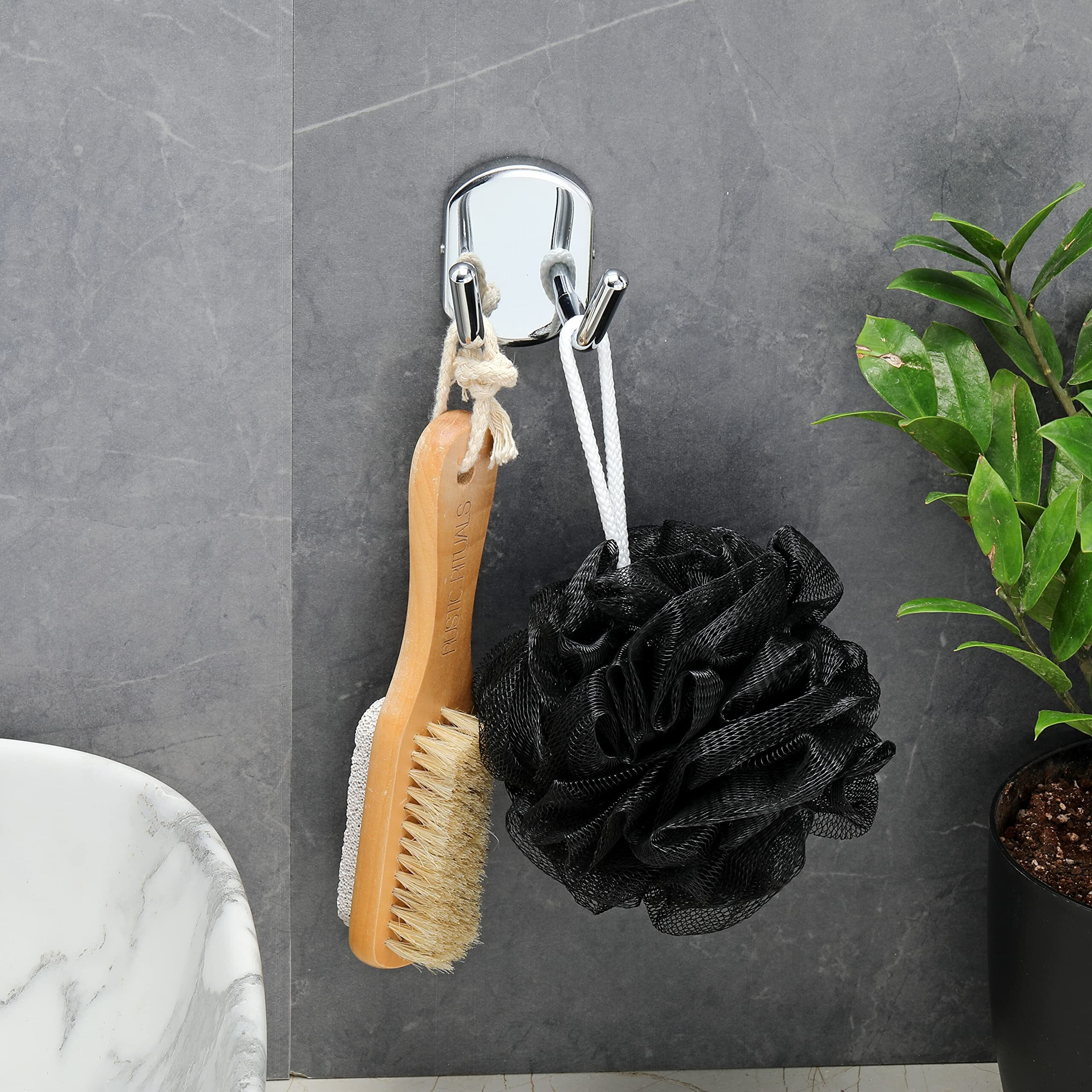 Fortune Double Bath Towel Hook, Wall Mount 304 Stainless Steel Double Robe Hook, Bathroom Kitchen Towel Hanger, Hand Towel Holder For Wall - Bathroom Accessories (Pack Of 2)