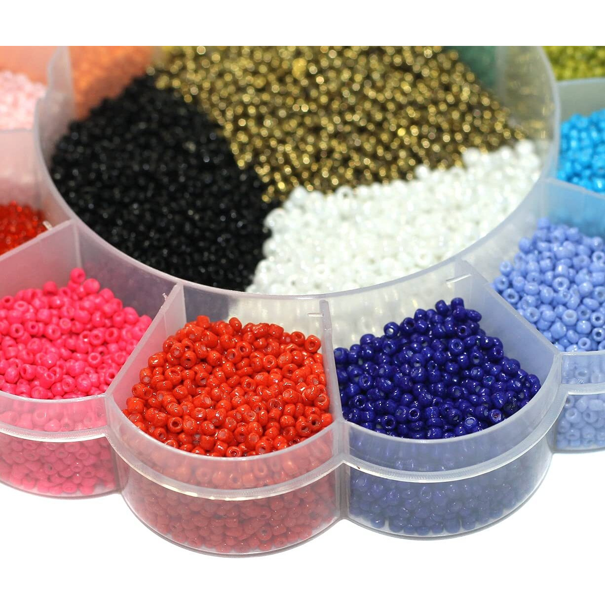 Beadsnfashion Glass Seed Beads Neon & Opaque Diy Kit With Beads Storage Box With 12 Mtrs Nylon Thread For Jewellery Making, Beading, Arts & Embroidery 15 Colors Size 2Mm