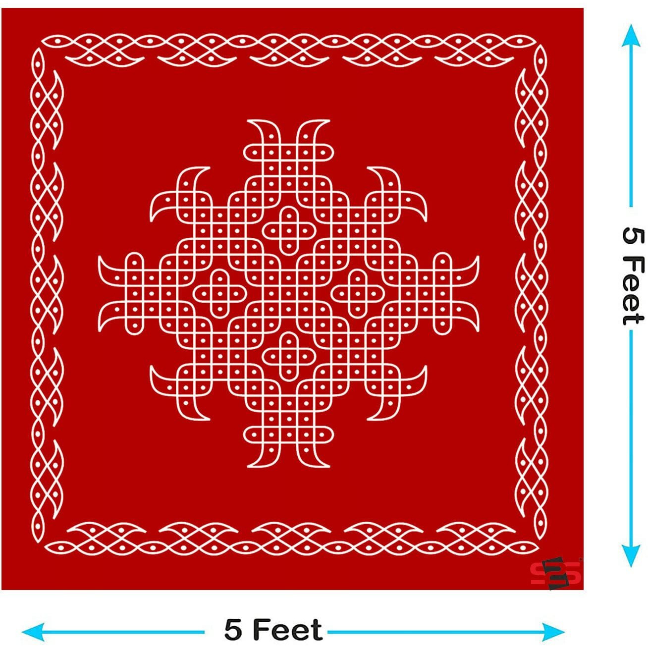 S2S Kolam Muggu Backdrop Cloth For Pooja Decoration Traditional, Background Decoration Cloth For Pooja,Curtain Cloth For Festival,Size-5X5 (Marun With Kolam Muggu -Pack Of 1)