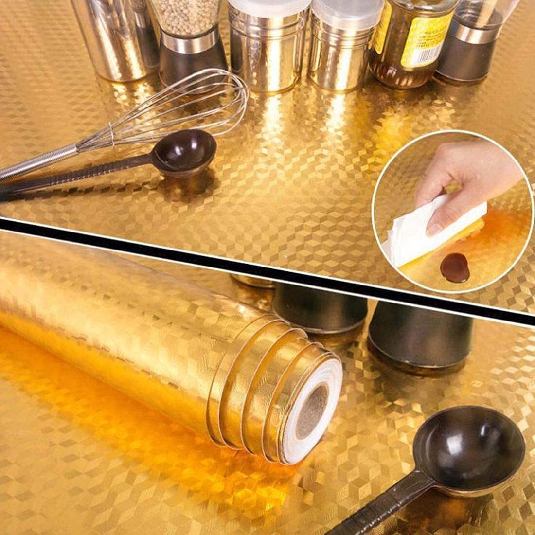 Nareval Marble Wallpaper For Home And Kitchen Marble Wall Paper For Bathroom Design Self Adhesive Waterproof Removable Wall Paper Roll Oil Proof Kitchen Countertop (Size 60 * 200Cm) (Gold Hexa A20)
