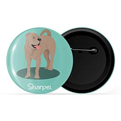 Dhcrafts Pin Badges Green Color Sharpei Pet Dog Glossy Finish Design Pack Of 1