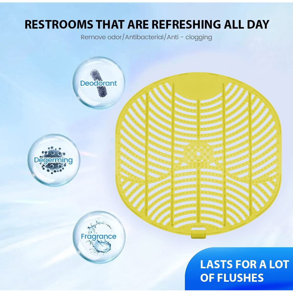 Zureni Urinal Screen Fresh Scented Anti-Splash Toilet Mat Bathroom Deodorizer Spatter With Air Freshener For Restroom (K Screen,Yellow, 5 Pcs)