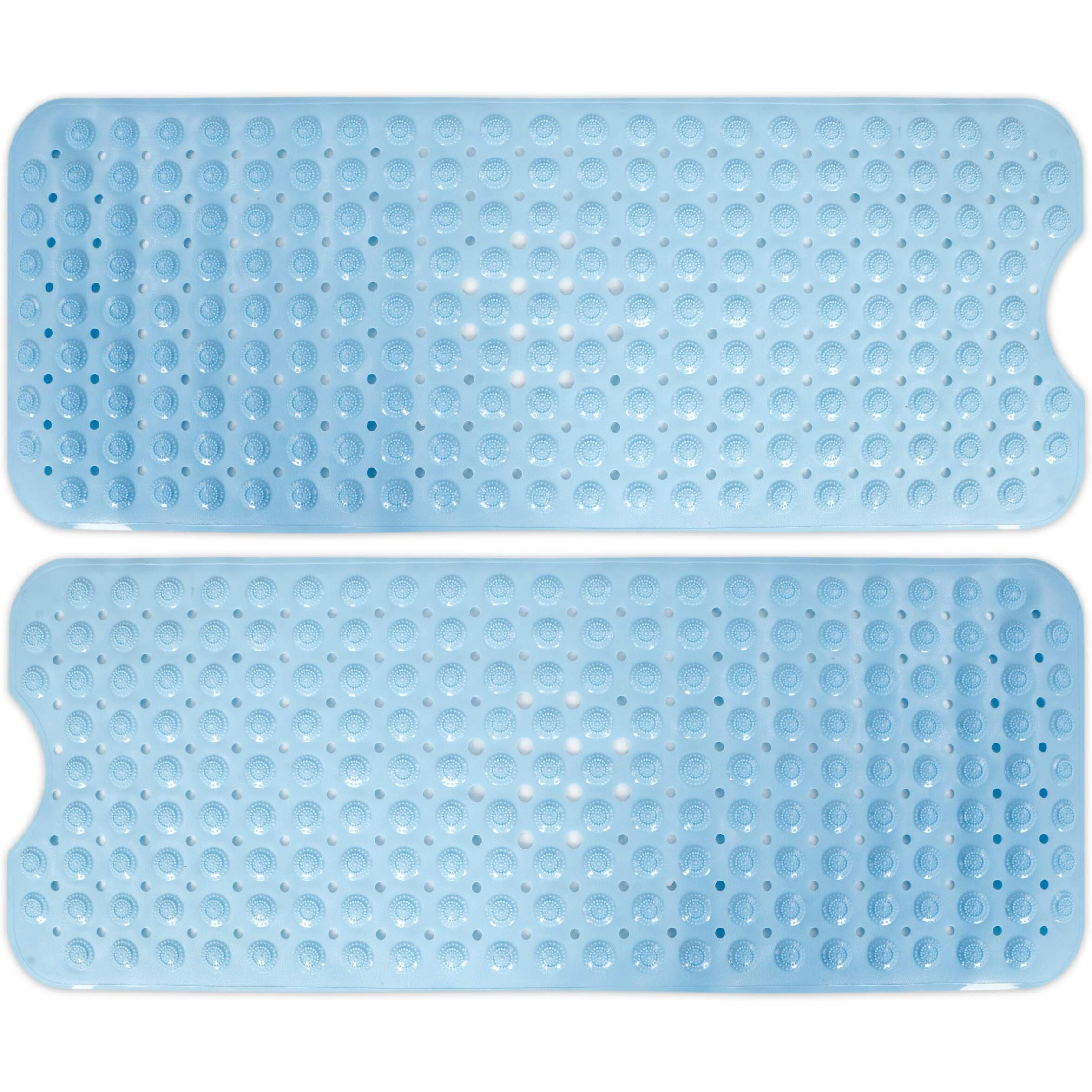 Hokipo Pvc Extra Long Bath Tub Mat With Anti-Skid Suction Cups (Blue, 40 Cm X 100 Cm)
