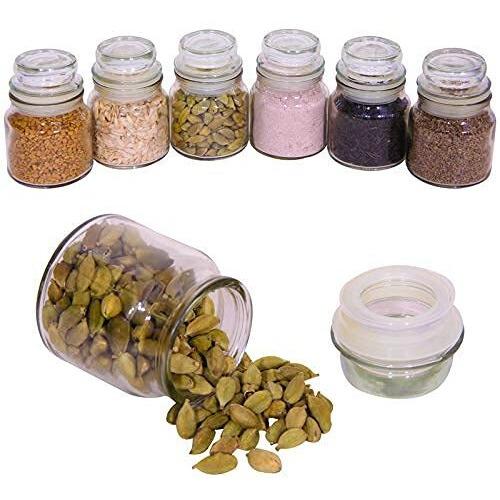 Lucid...We Build Relations Hexagon Glass Jar And Container With Rust Proof Air Tight Lid Glass Jar For Storage Of Spices And Dry Fruits 50Ml Each (Pack-Of-6 Small Jar), Black