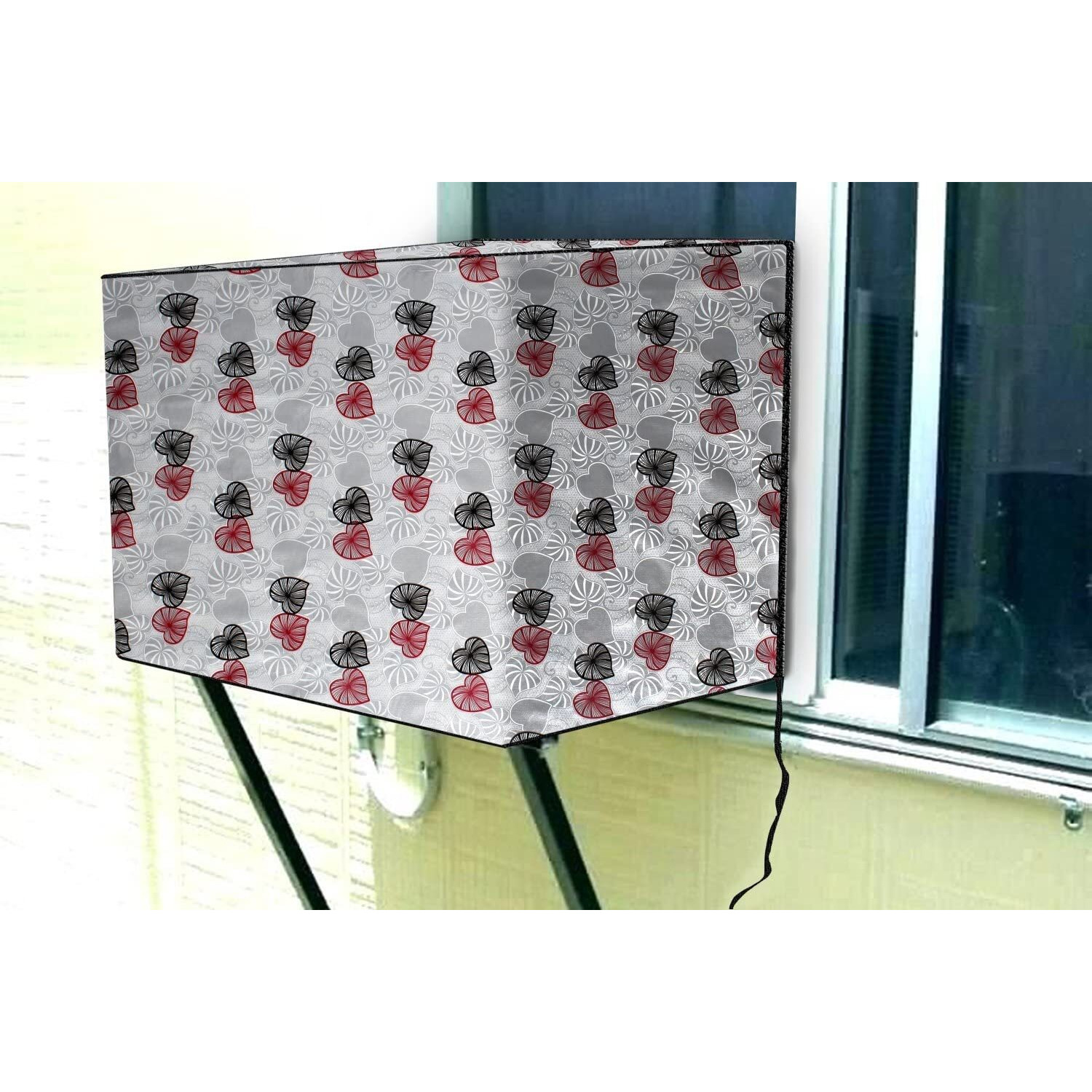 Stylista Pvc Window Ac Cover 1.5 Ton Waterproof And Dustproof, Coralheart Pattern Grey