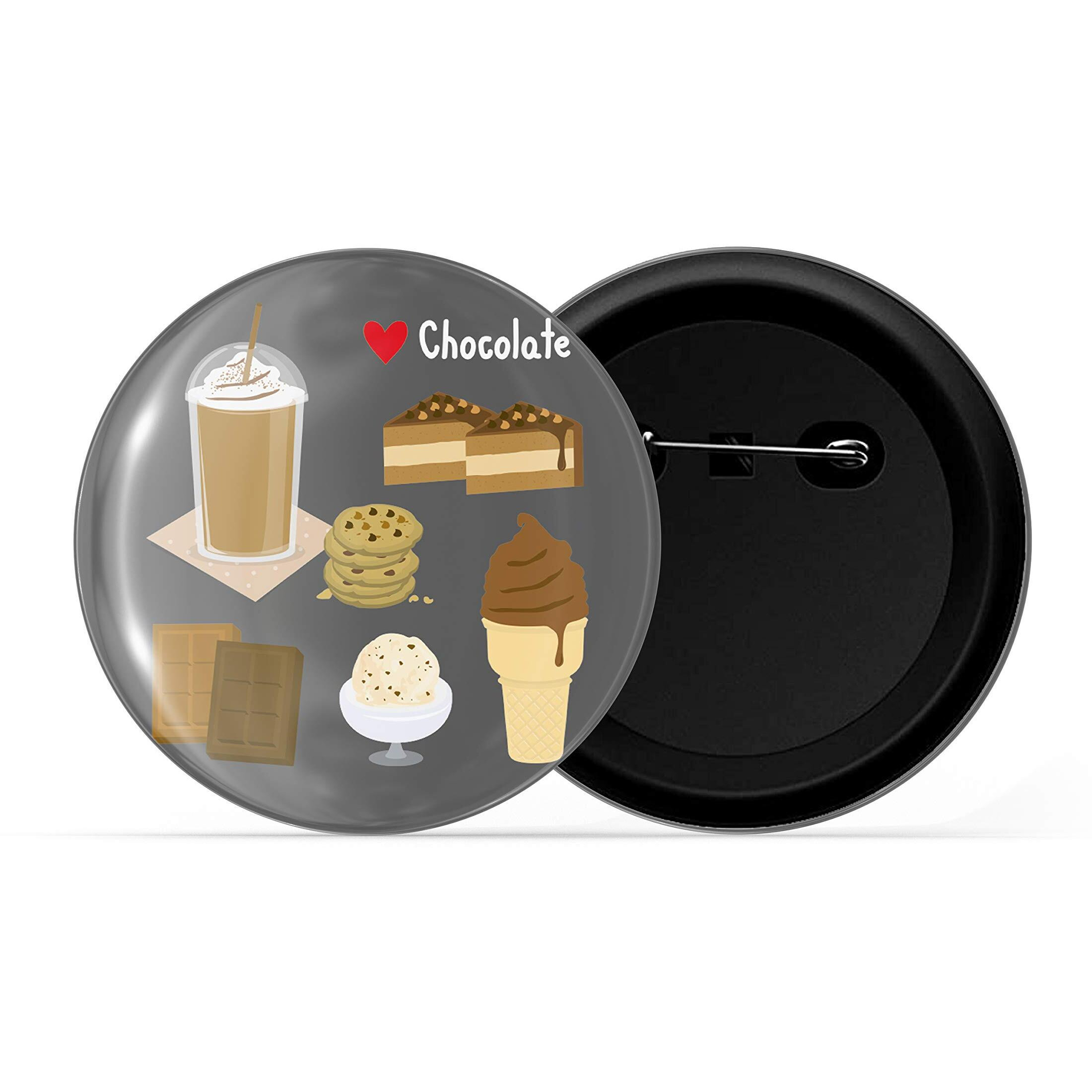 Dhcrafts Pin Badges Multicolour Food Lovers I Love Chocolate Bars, Pastries, Cookies, Ice-Cream, Cone ,Shake Glossy Finish Design Pack Of 1