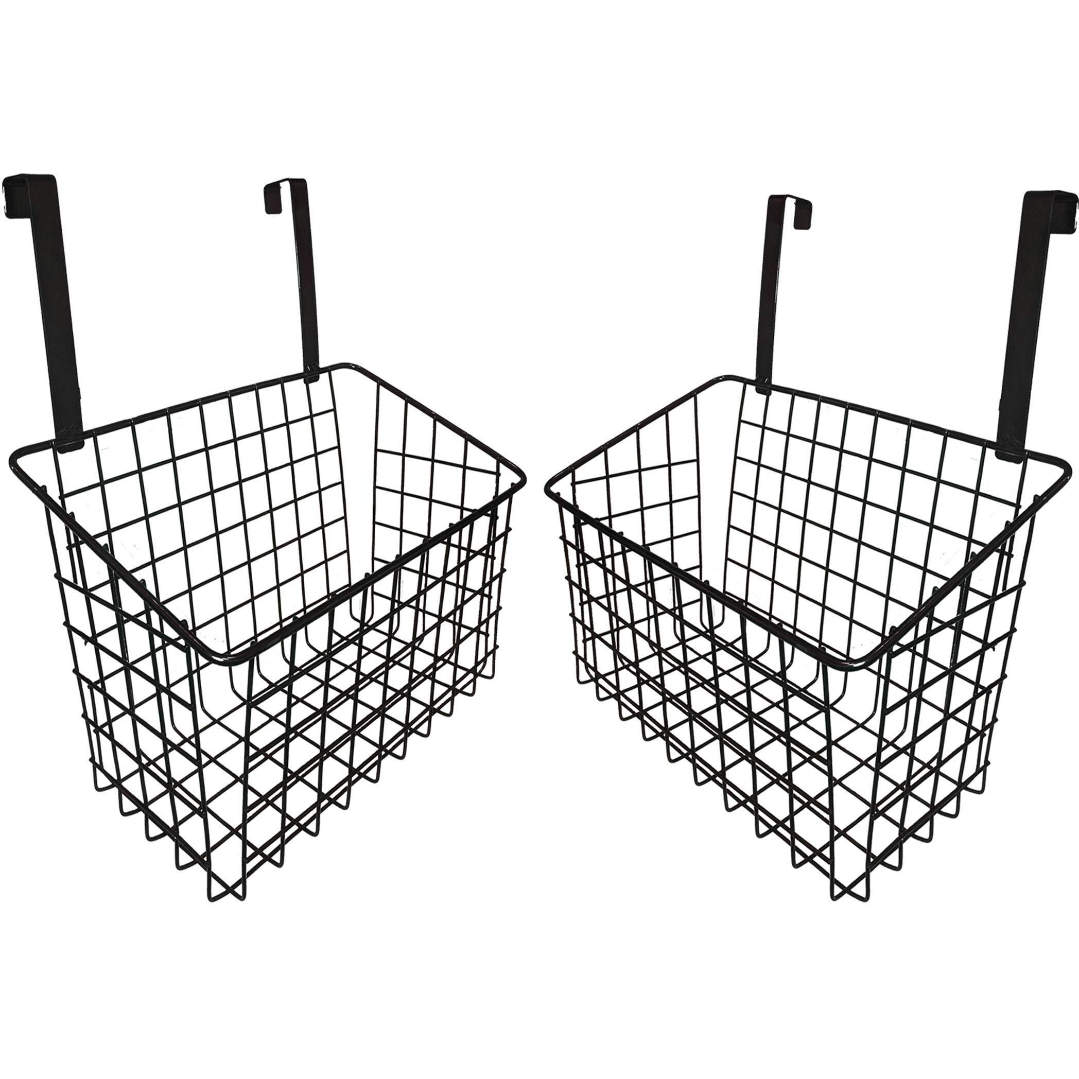 Styleys Iron Multifunctional Kitchen Rack Over The Cabinet Door Wire Storage Basket, S11102, Black - Pack Of 2, Square