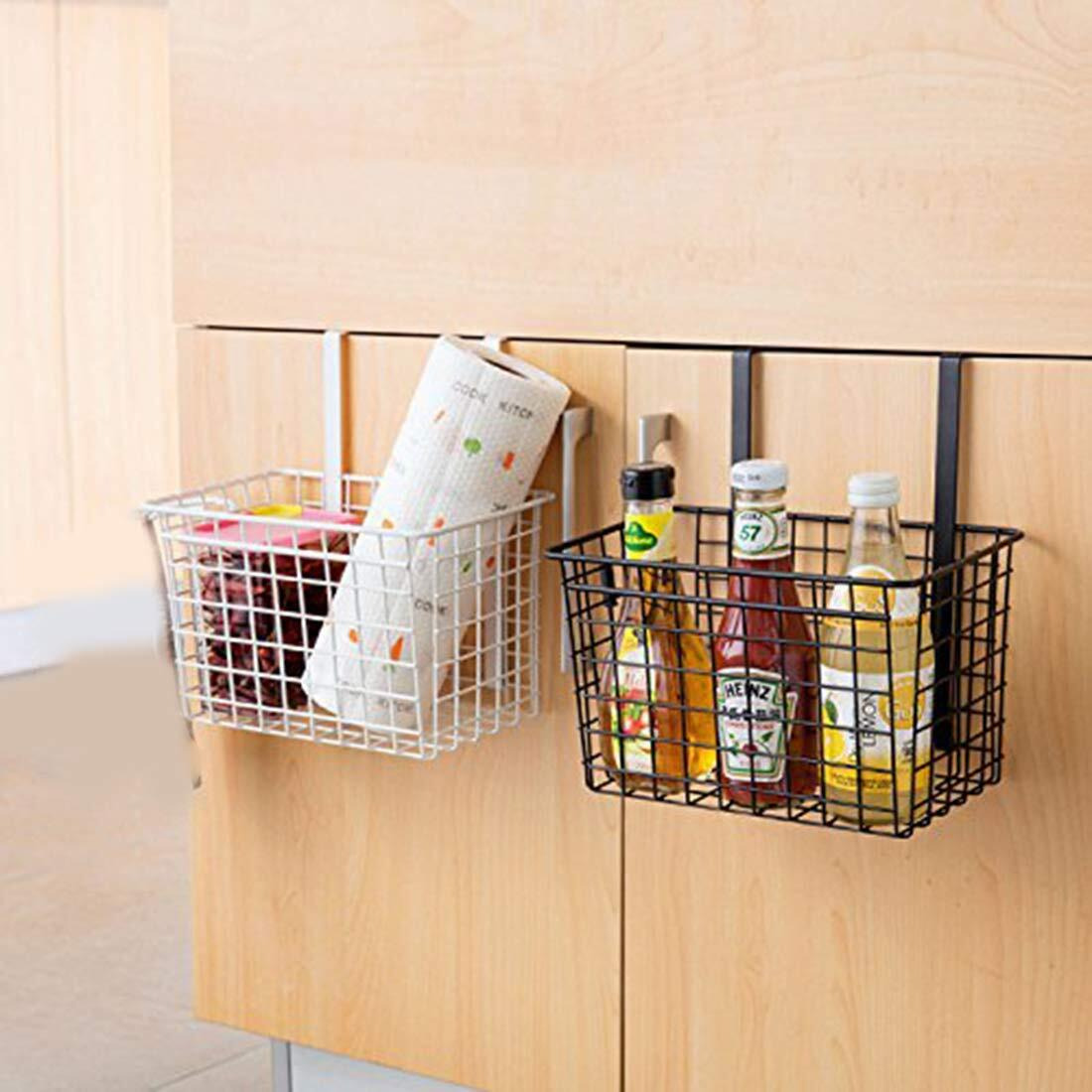 Styleys Iron Multifunctional Kitchen Rack Over The Cabinet Door Wire Storage Basket, S11102, Black - Pack Of 2, Square
