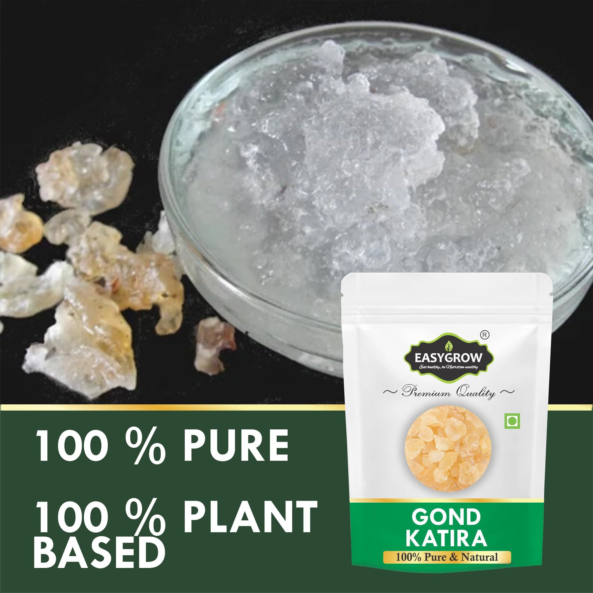 Easygrow Edible Gond Katira Pure - 200 Gm, Tragacanth Gum Katira Crystals Badam Pisin Gondh Katira High Cooling Properties, Gond Katira For Summer | Almond Gum