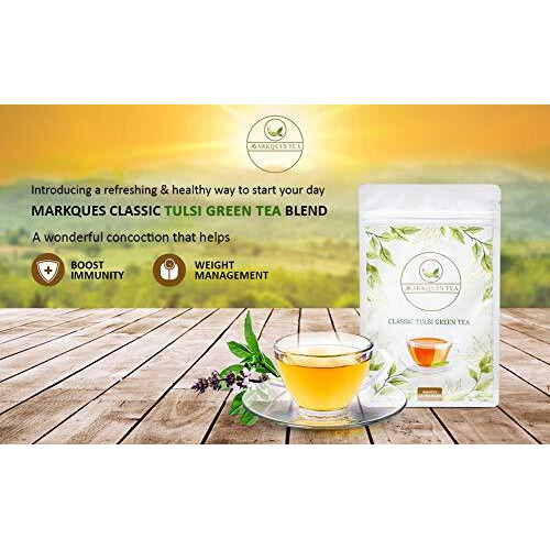 Markques Classic Tulsi Green Tea | Weight Loss | 28 Tea Bags | Premium Leaves | Organic | Rich In Antioxidants