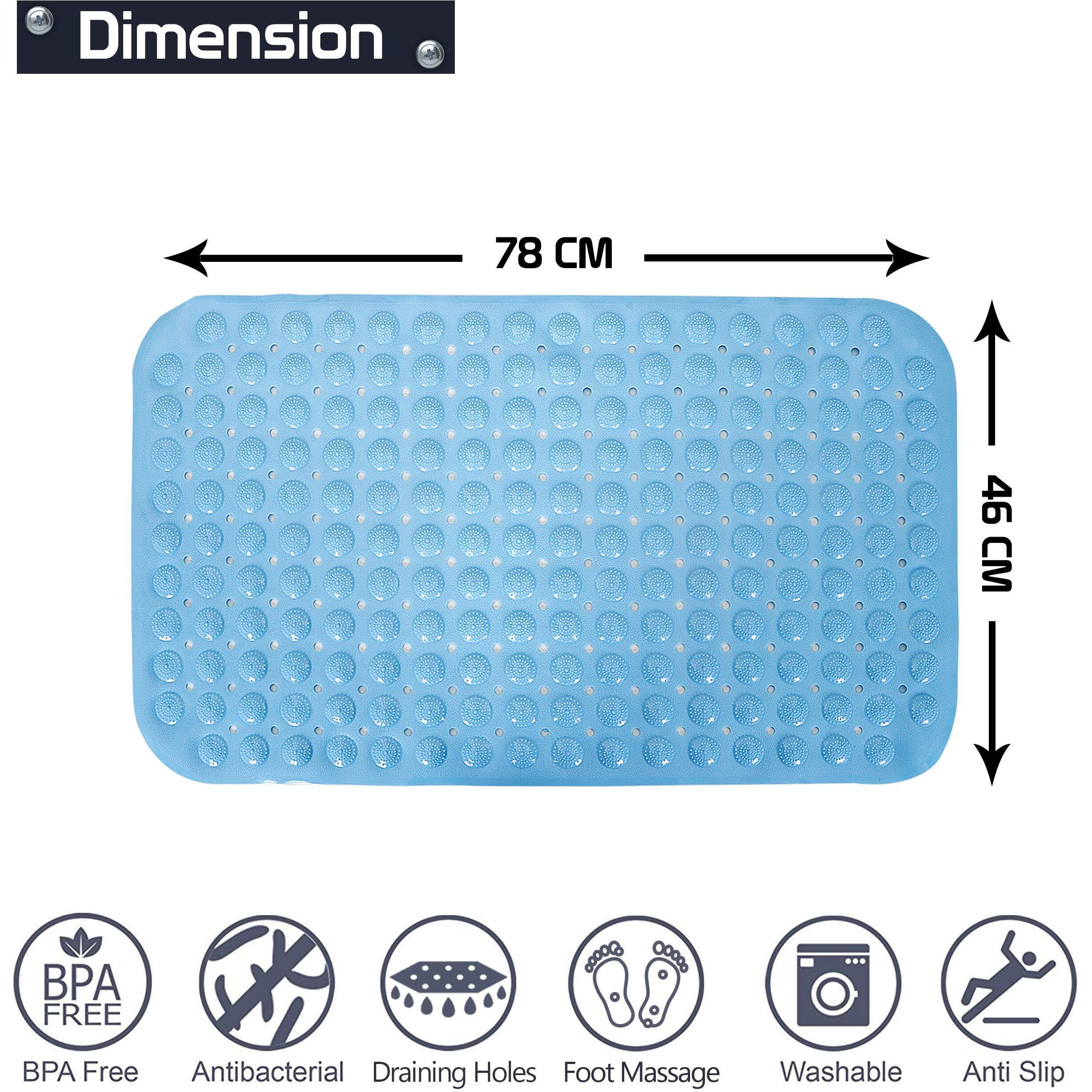 Hokipo Anti-Slip Bathroom Shower Mat With Suction Cups (Blue, Pvc, 46 Cm X 78 Cm)