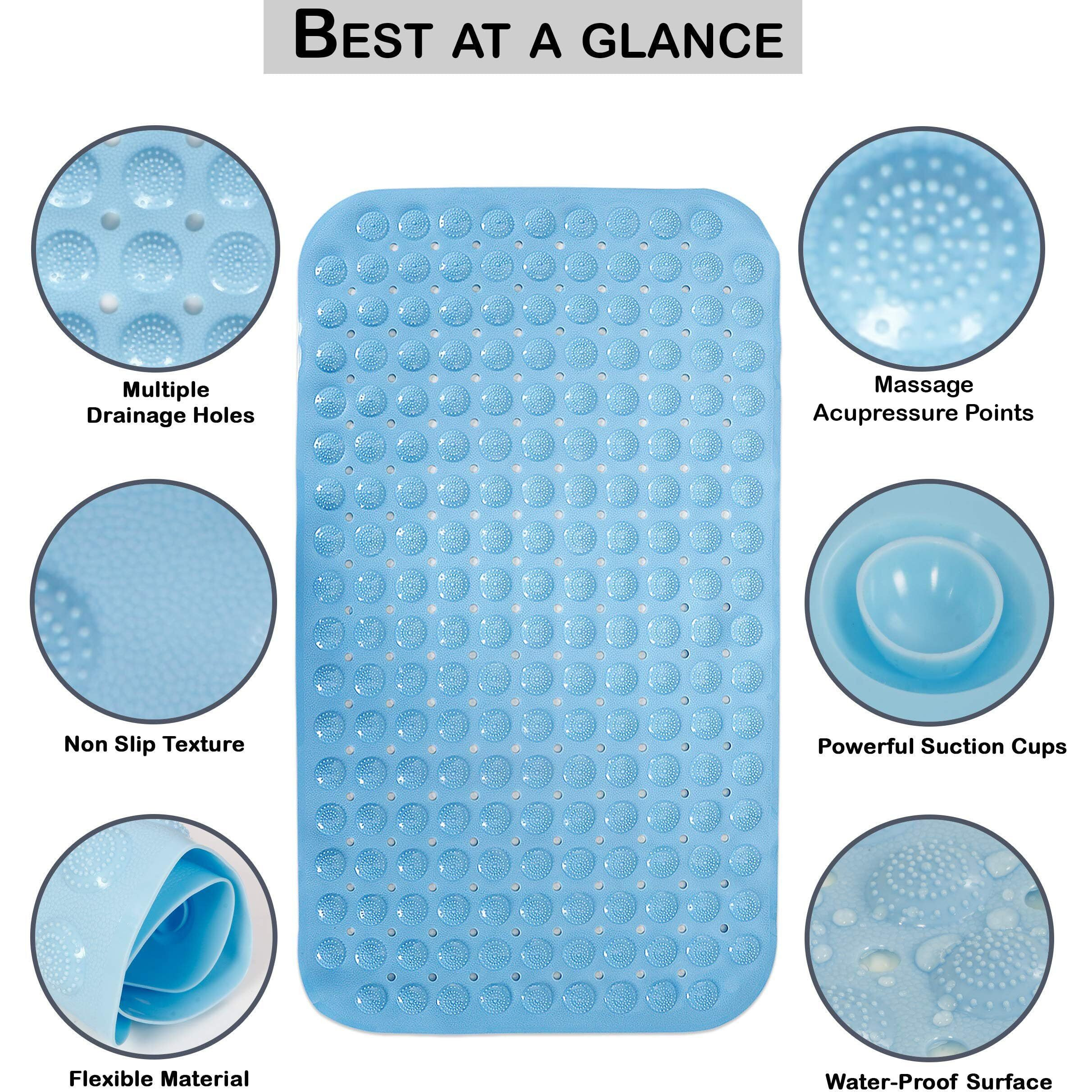 Hokipo Anti-Slip Bathroom Shower Mat With Suction Cups (Blue, Pvc, 46 Cm X 78 Cm)