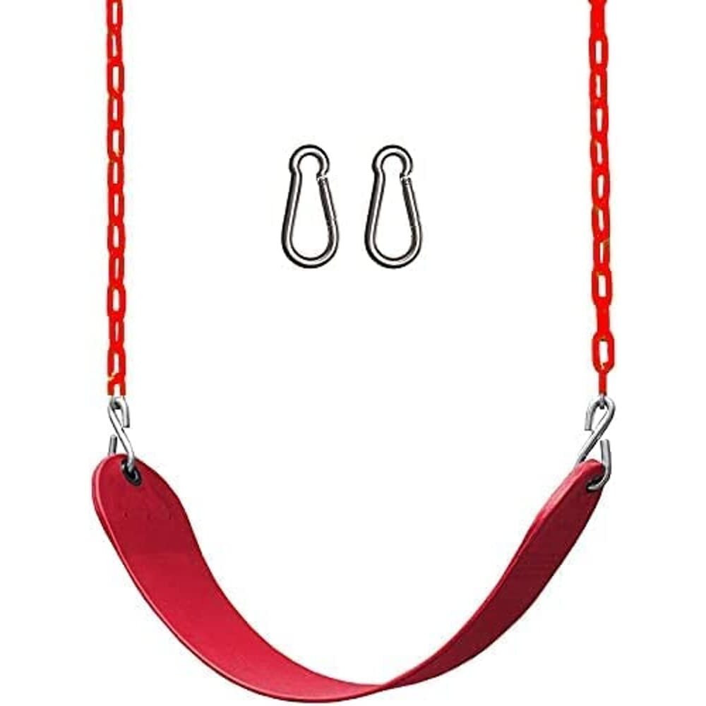 Toy Park Kids Flexible Swing Seat Heavy Duty 60" Chain Plastic Coated, Playground Swing Set Accessories For Kids & Adults With Snap Hooks, Safe And Comfortable- Red, 14 Centimeters