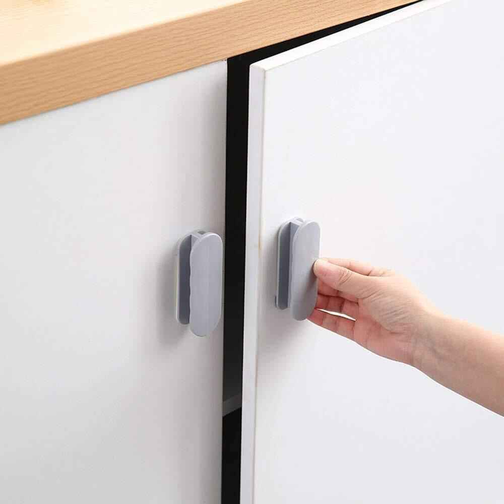 Dhvsam Adhesive Cabinet Handles, Self-Stick Instant Cabinet Handles Alloy No Drilling Push Pull Handles Helper For Kitchen Cabinet Drawer Window Sliding Closet (Grey, 2 Pcs)