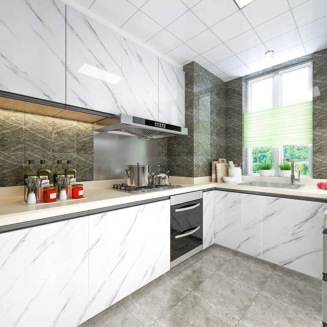 Nareval White Marble Wallpaper For Wall Stickers White Marble Wallpaper Kitchen Wall Stickers White Marble Wallpaper Furniture Kitchen,Marble Contact Paper Vinyl Wallpaper Peel And Stick Marble Look Kitchen Waterproof Wall Sticker (White Marble A24 60*200Cm)