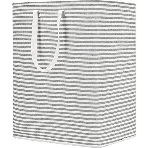 House Of Quirk Laundry Hamper 100L Collapsible Large Laundry Baskets With Easy Carry Handles Freestanding Storage Basket For Toys Clothes Organizer (100 Litre, White Grey Stripe)