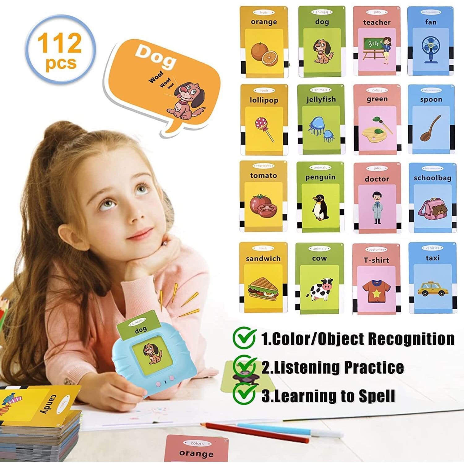 Cbk Flash Cards For Babies Kids 1 To 3 Year Old Boys And Girls Electronic Voice Learning Preschool Early Education 112 Piece 224 Words Kids Birthday Gift