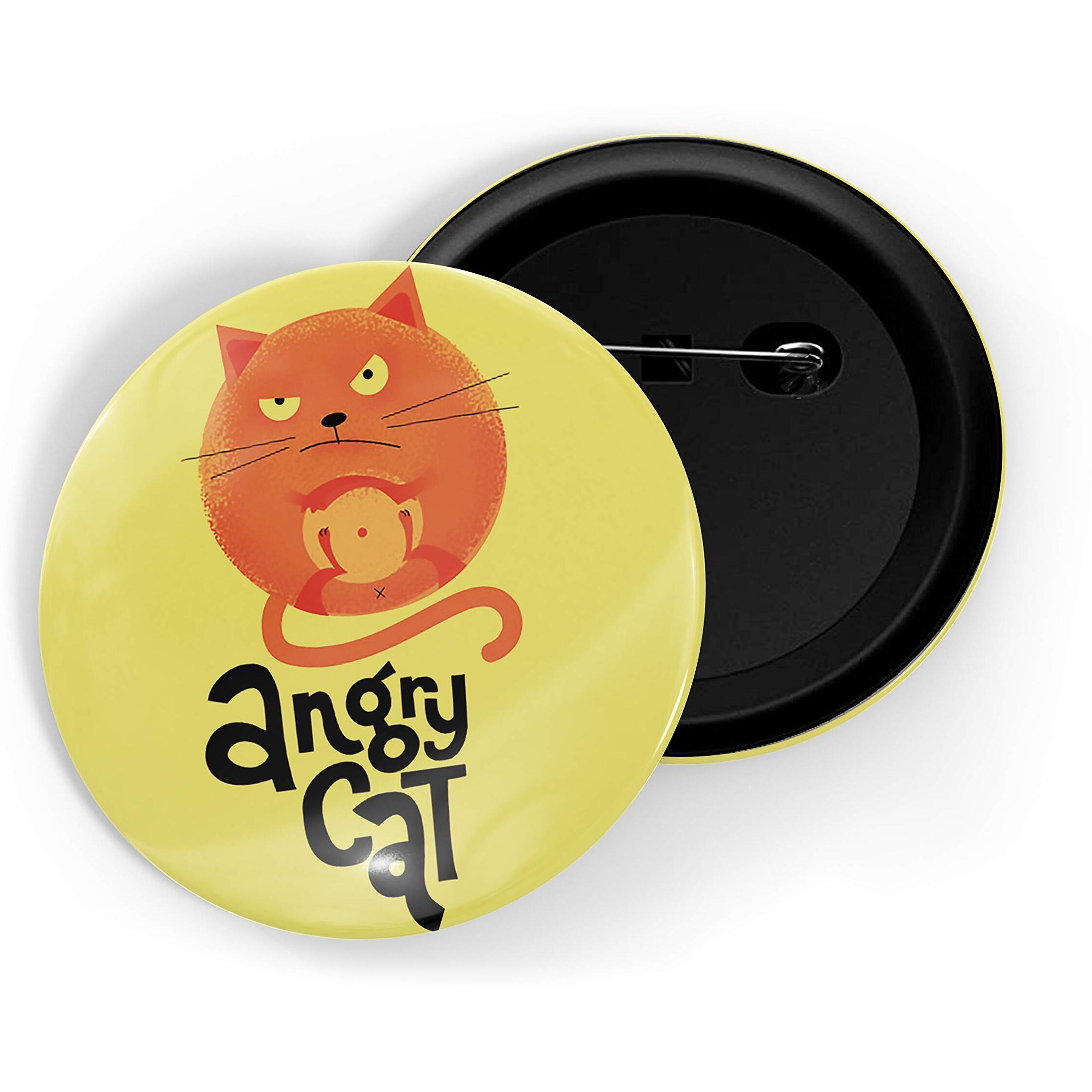 Dhcrafts Yellow Color Pin Badges Quotes Angry Cat Glossy Finish Design Pack Of 1