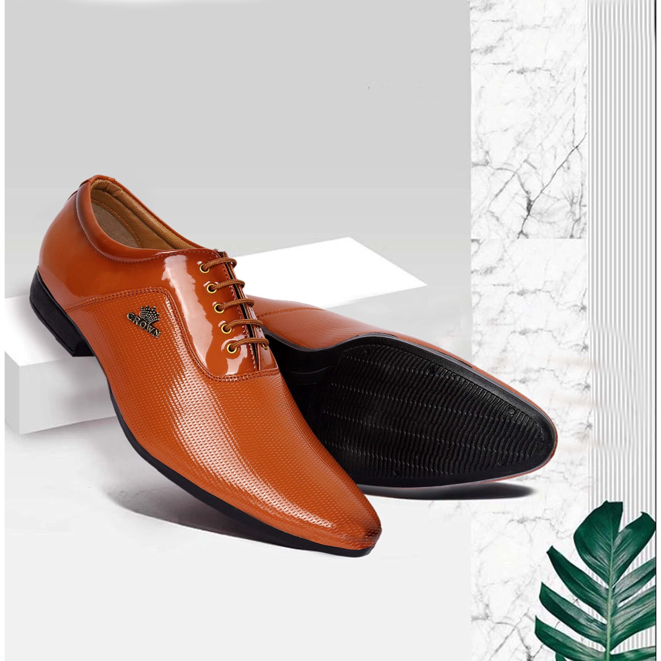 Aadi Men's Tan Synthetic Leather Derby Formal Shoes
