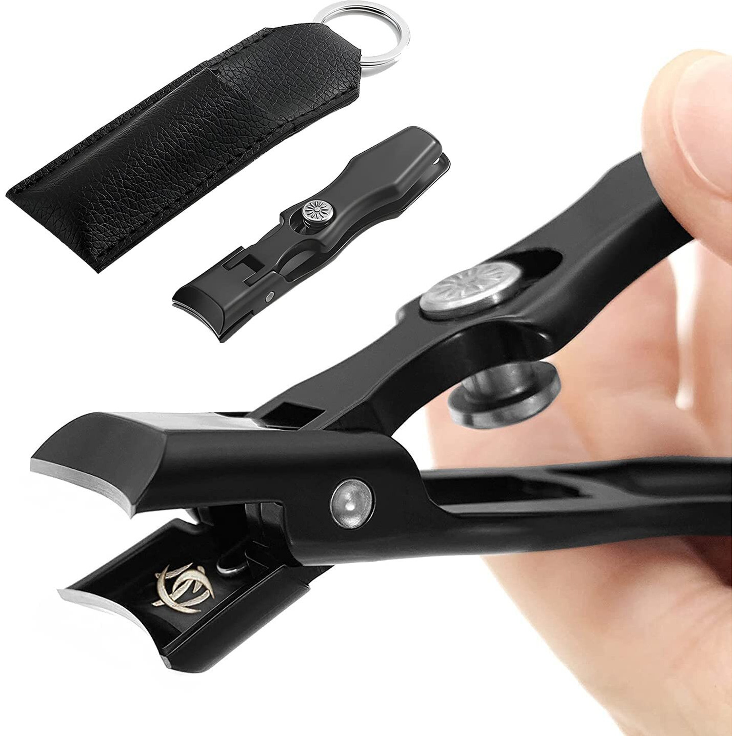 Maycreate Nail Cutter For Men Stainless Steel Nail Clippers With Leather Cover Toenail Clippers Wide-Opening Sharp Jaws For Thick Nails, Professional Nail Trimmer