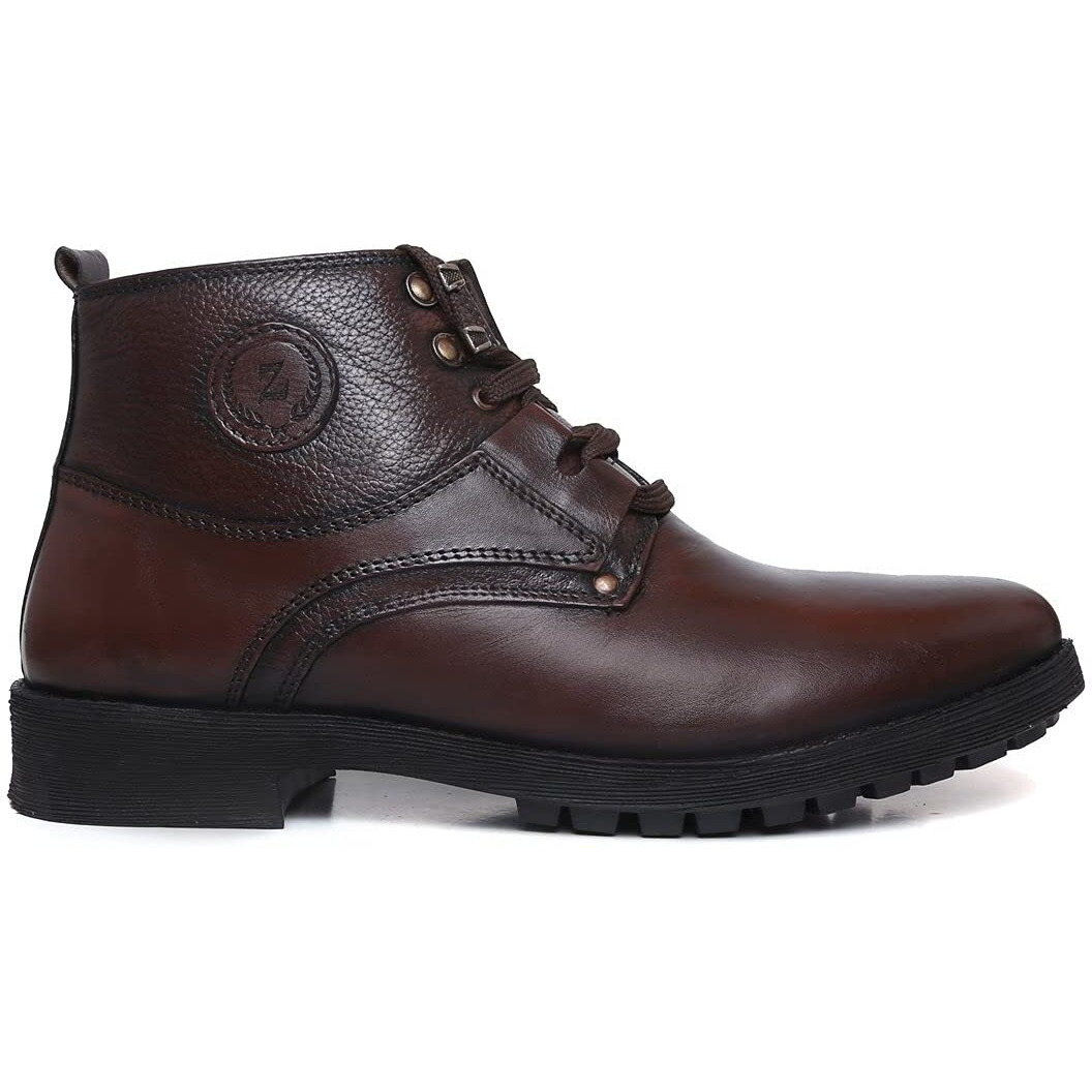 Zoom Boot For Men Leather High Ankle Formal Casual Boot With Laces For Adults Super Comfortable With Lightweight And Slip Resistant Sole A-4701 (Brown)