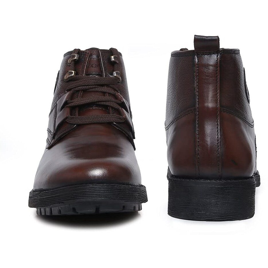 Zoom Boot For Men Leather High Ankle Formal Casual Boot With Laces For Adults Super Comfortable With Lightweight And Slip Resistant Sole A-4701 (Brown)