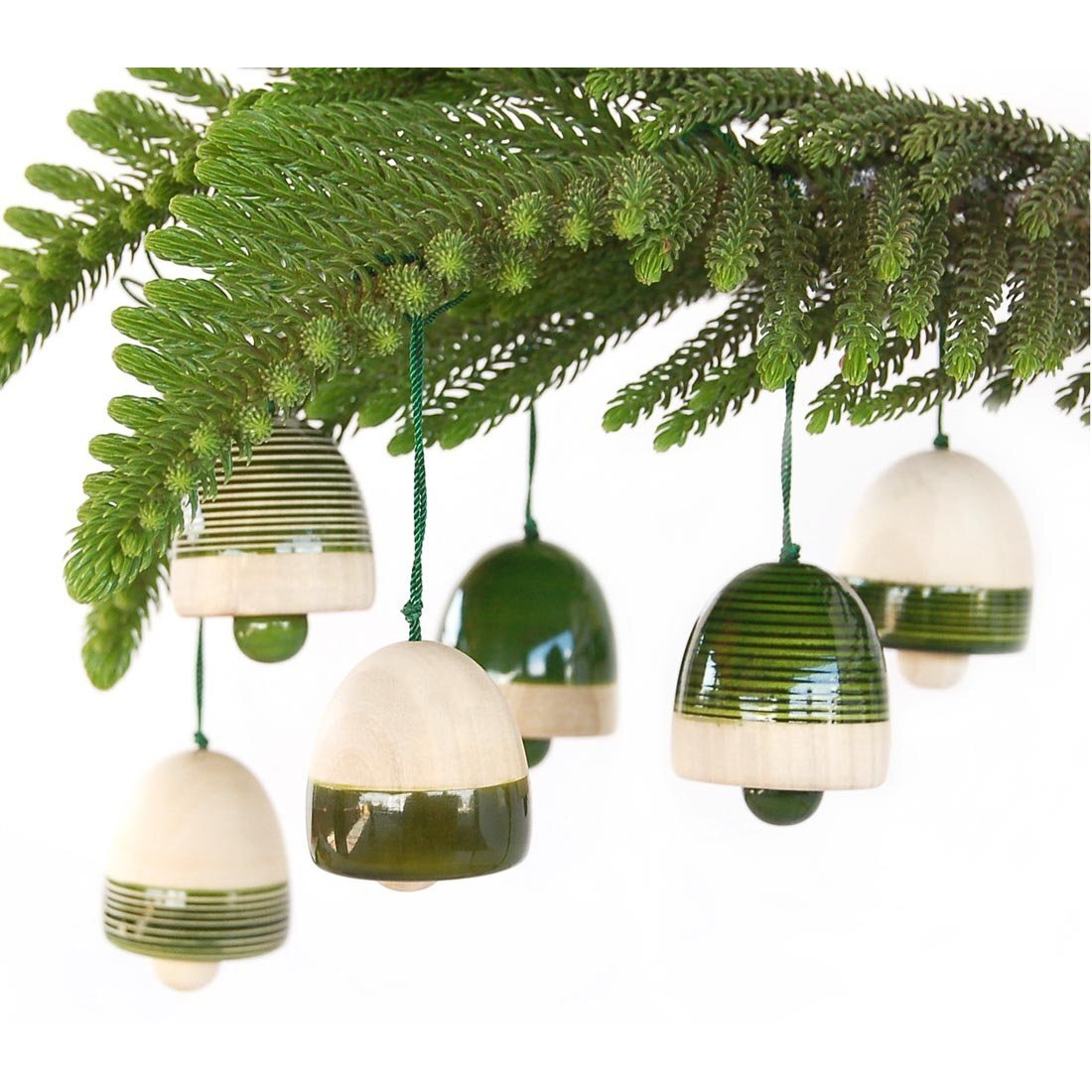 Maya Organic Wood Christmas Decor (Green) Pack Of 6