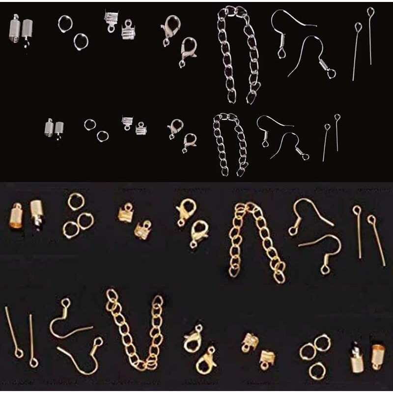 Diy Crafts 250 Gram, Chorme Silver, Silver/Gold Color Metal Parts Mix Set For Making Bracelet Necklace Earring Jewelry Findings Accessories Manual  (250 Gram, Chorme Silver)