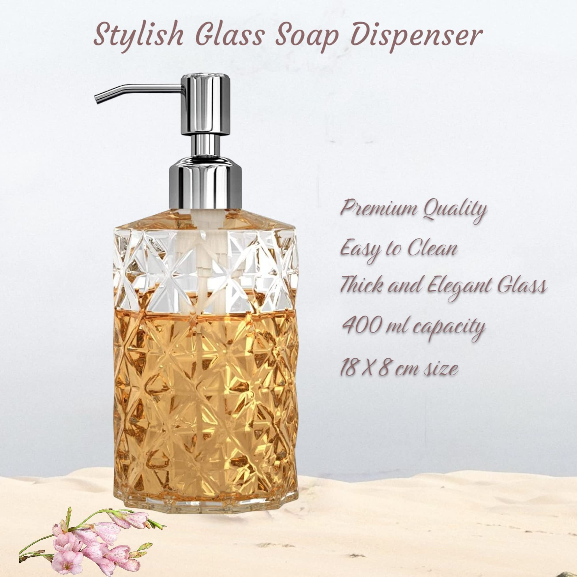 Luximal 2'Pack Crystal Glass Soap Dispenser Set (400Ml Each) | Refillable Handwash & Sanitizer Bottle With Abs Pump For Bathroom, Kitchen, Sink & Wash Basin