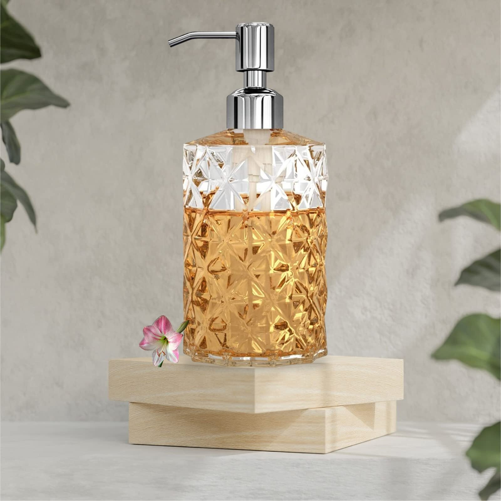 Luximal 2'Pack Crystal Glass Soap Dispenser Set (400Ml Each) | Refillable Handwash & Sanitizer Bottle With Abs Pump For Bathroom, Kitchen, Sink & Wash Basin