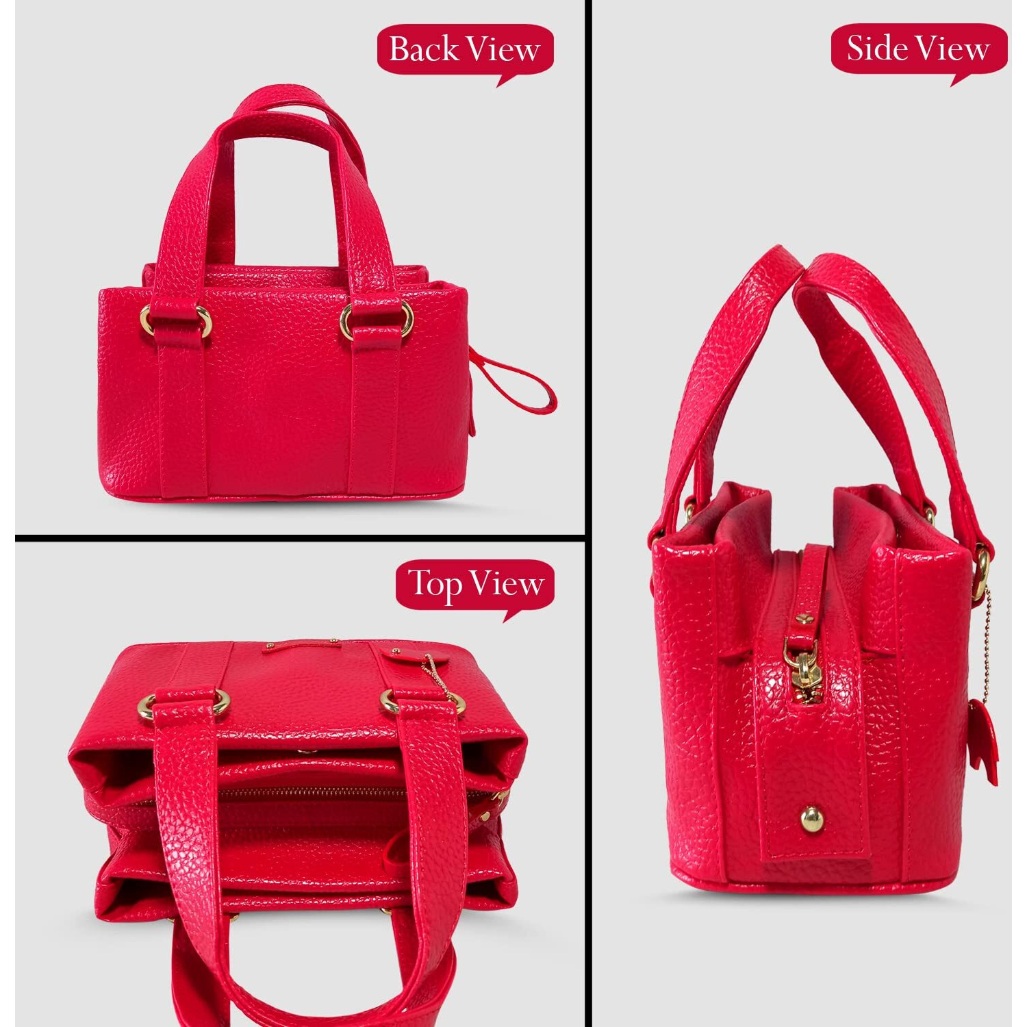 Mandava Women's Pu Leather Mini Handbag, Top Handle Small Satchel Bag For Ladies (Cherry Red)