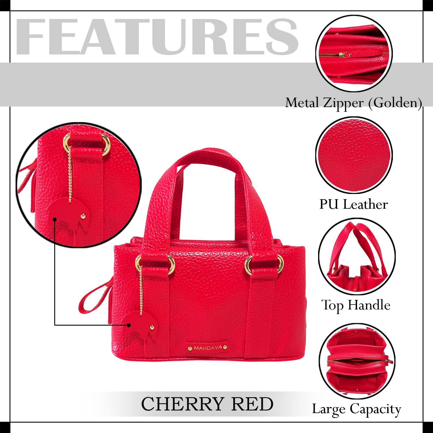 Mandava Women's Pu Leather Mini Handbag, Top Handle Small Satchel Bag For Ladies (Cherry Red)