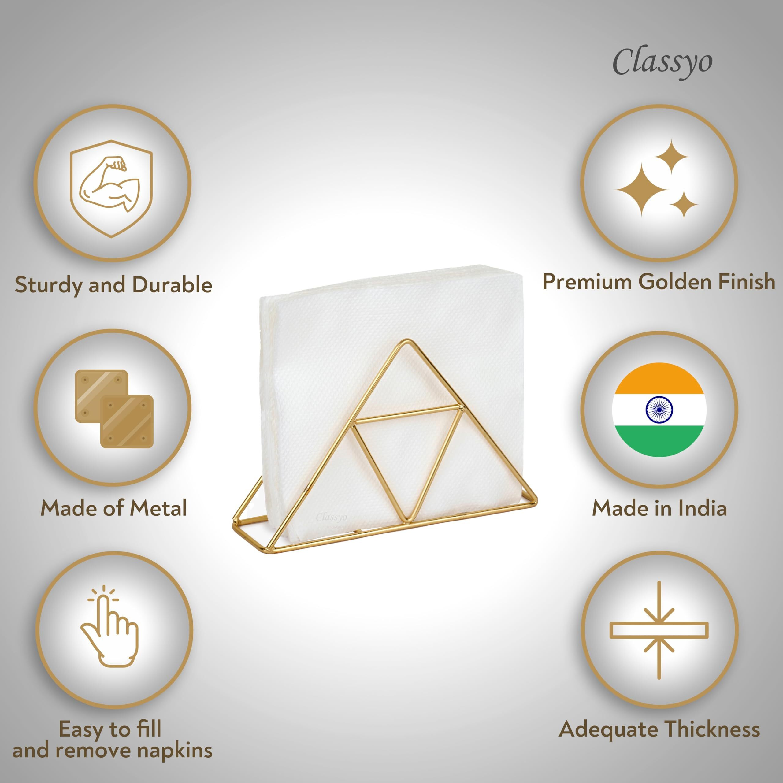 Classyo Metal Tissue Holder For Dining Table, Tissue Paper Holder, Dining Table Accessories For Home, Tissue Stand For Dining Table Decorative Items- Napkin Holder (Gold)