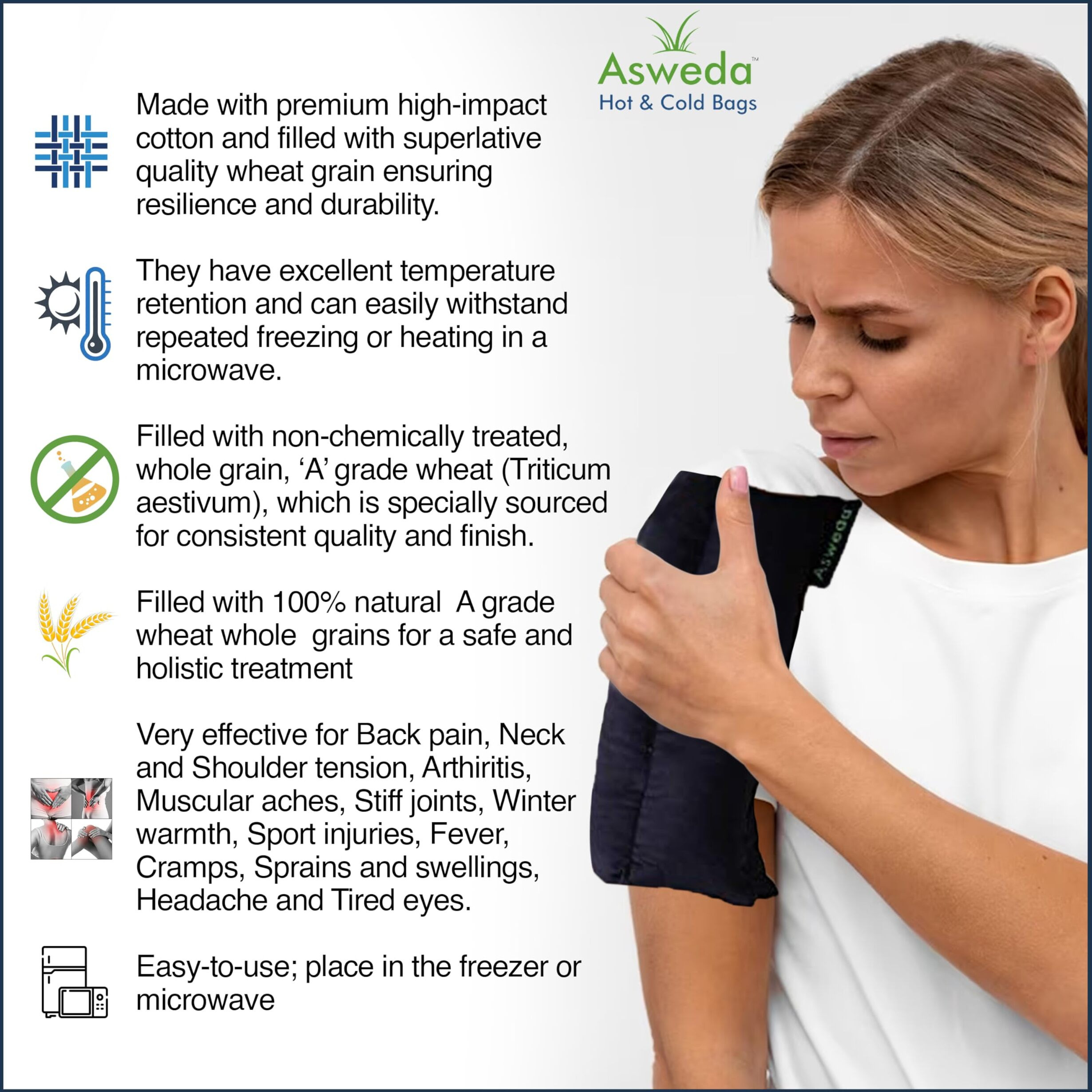 Asweda Hot & Cold Bags Natural Easy To Use Flexi Travel Wheat Pack For Pain Relief&Relaxation|Reusable,Microwaveable. Ice Bag|Relief From Muscle,Joint Pain,Back,Shoulder,Neck,Swelling(Blue)