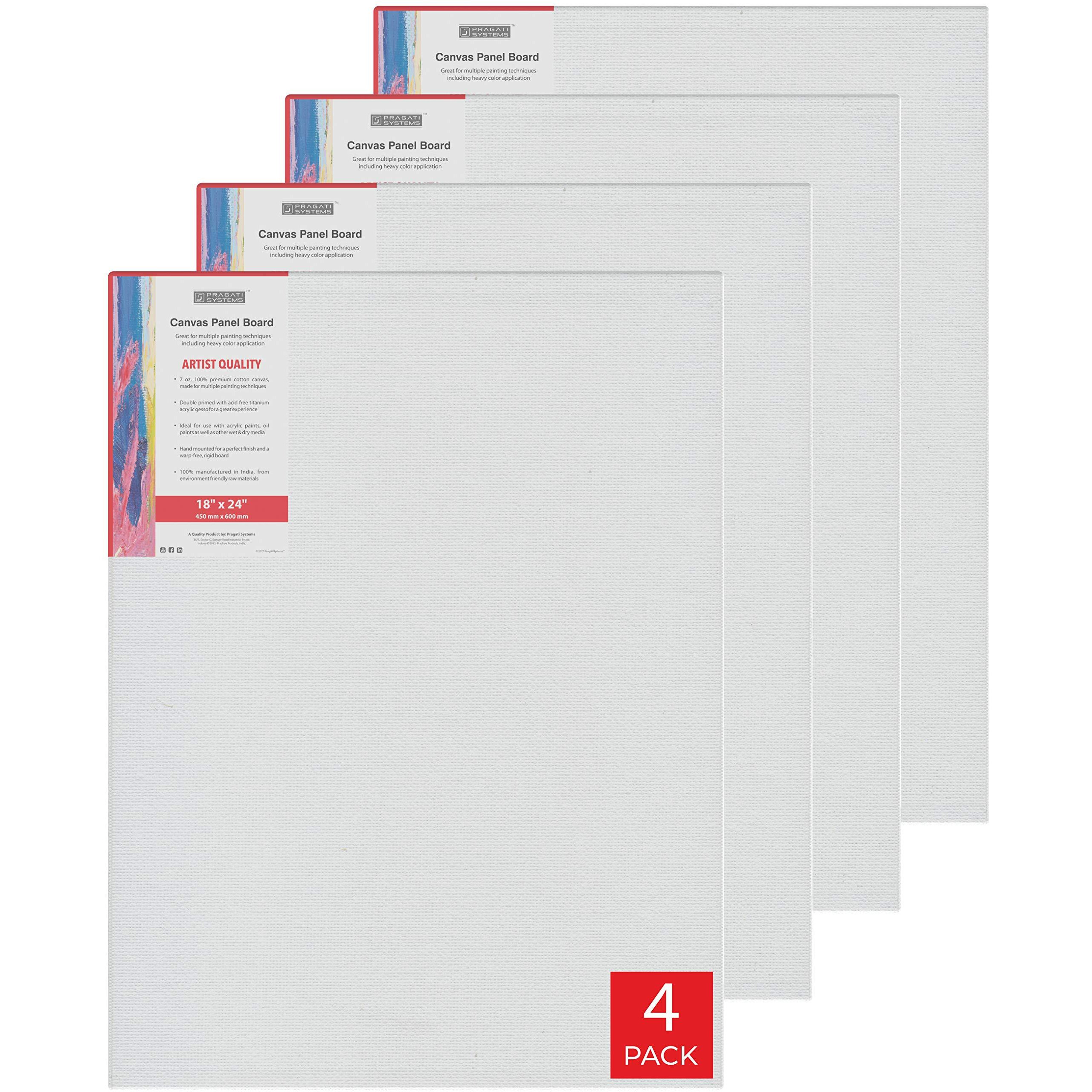 Pragati Systems Medium Grain 18X24 Inch 7 Oz. Primed Canvas Board For Painting Cp1824, White (Pack Of 4)