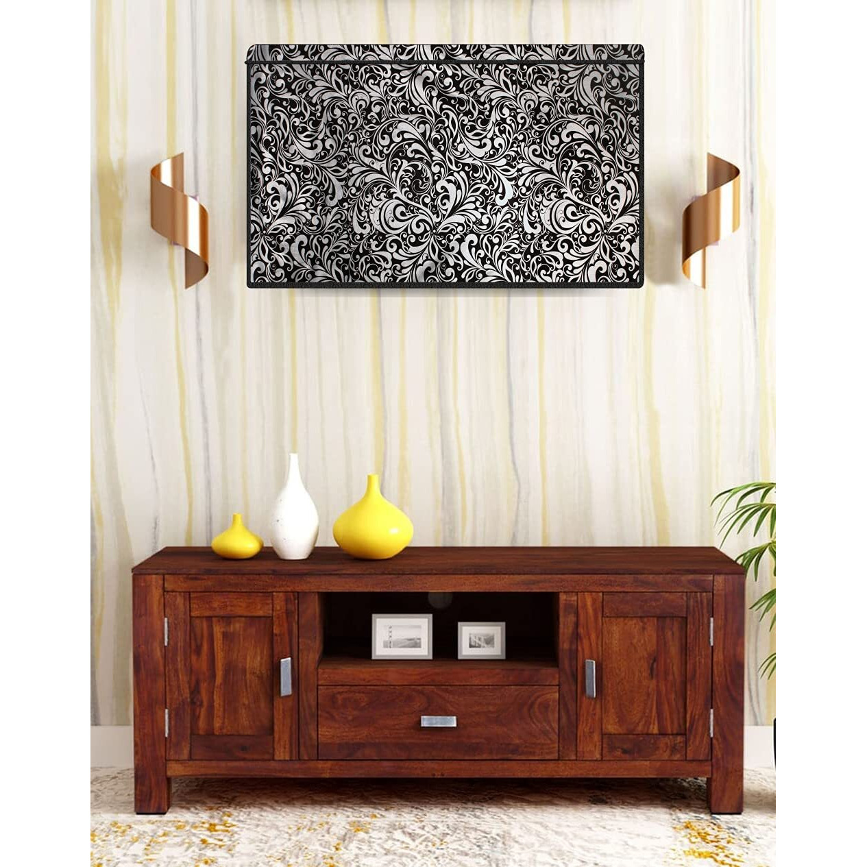 Stylista Waterproof Led Tv Cover For All 55 Inch Models Floral Pattern Black, Polyvinyl Chloride (Pvc)