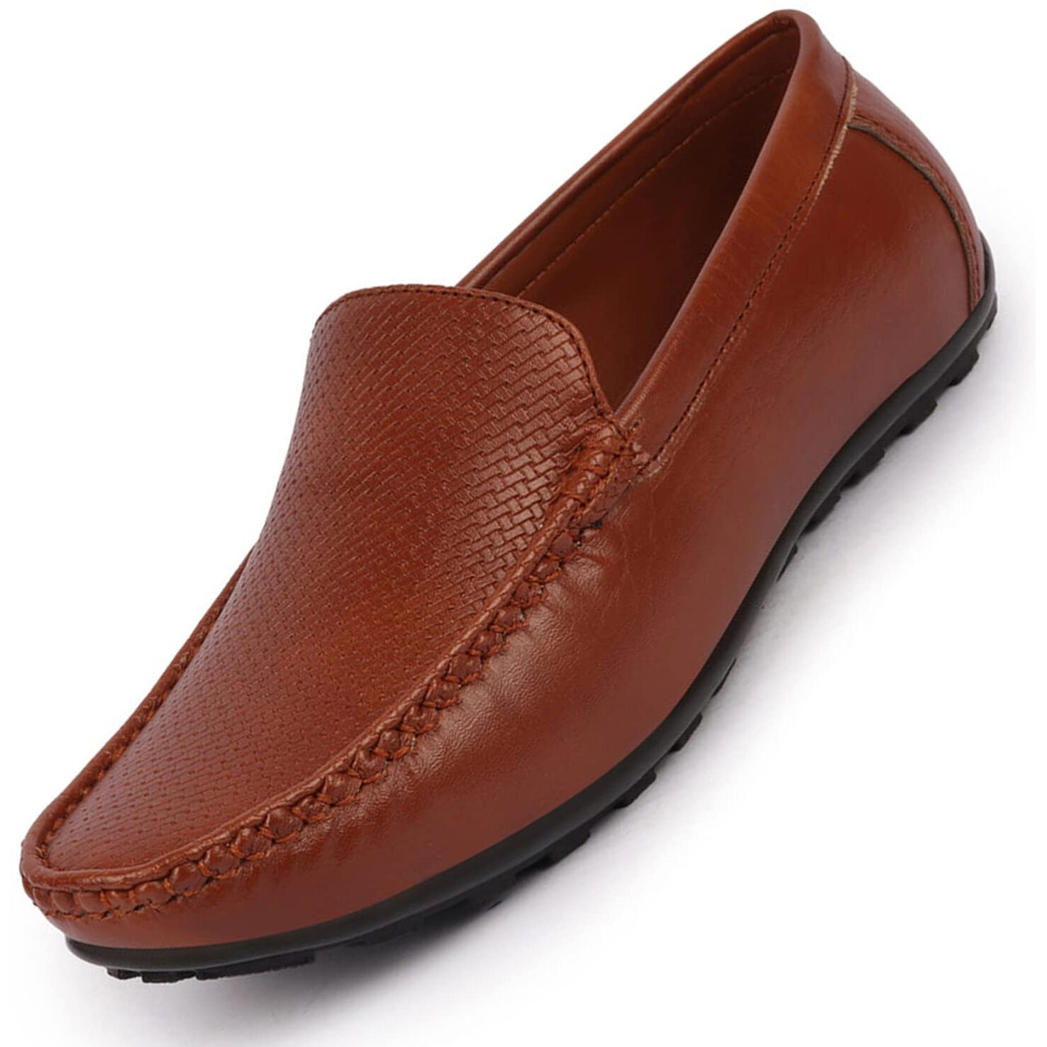 Fausto Basics Fst Fobmc-1014 Tan-41 Men's Tan Textured Print Side Stiched Casual Slip On Loafers And Moccasin Shoes (7 Uk)