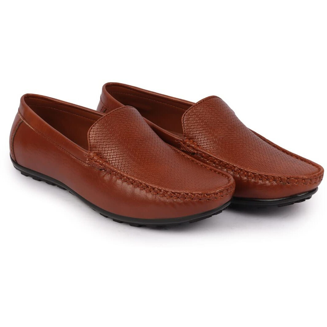 Fausto Basics Fst Fobmc-1014 Tan-41 Men's Tan Textured Print Side Stiched Casual Slip On Loafers And Moccasin Shoes (7 Uk)