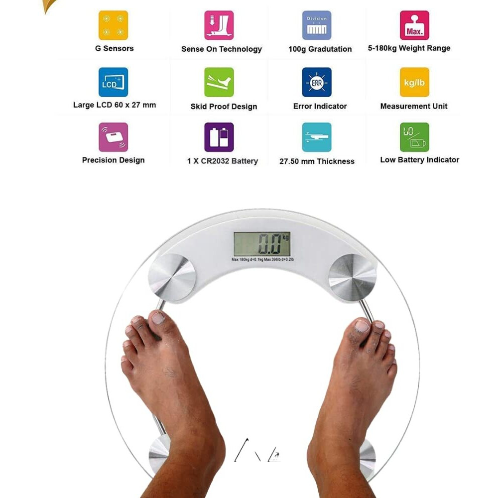 Mcp Healthcare Automatic Digital Round Lcd Display Health Monitor, Fat Control, Measure Units In Both Kg/Lb, Personal Health Human Body Weight Scale