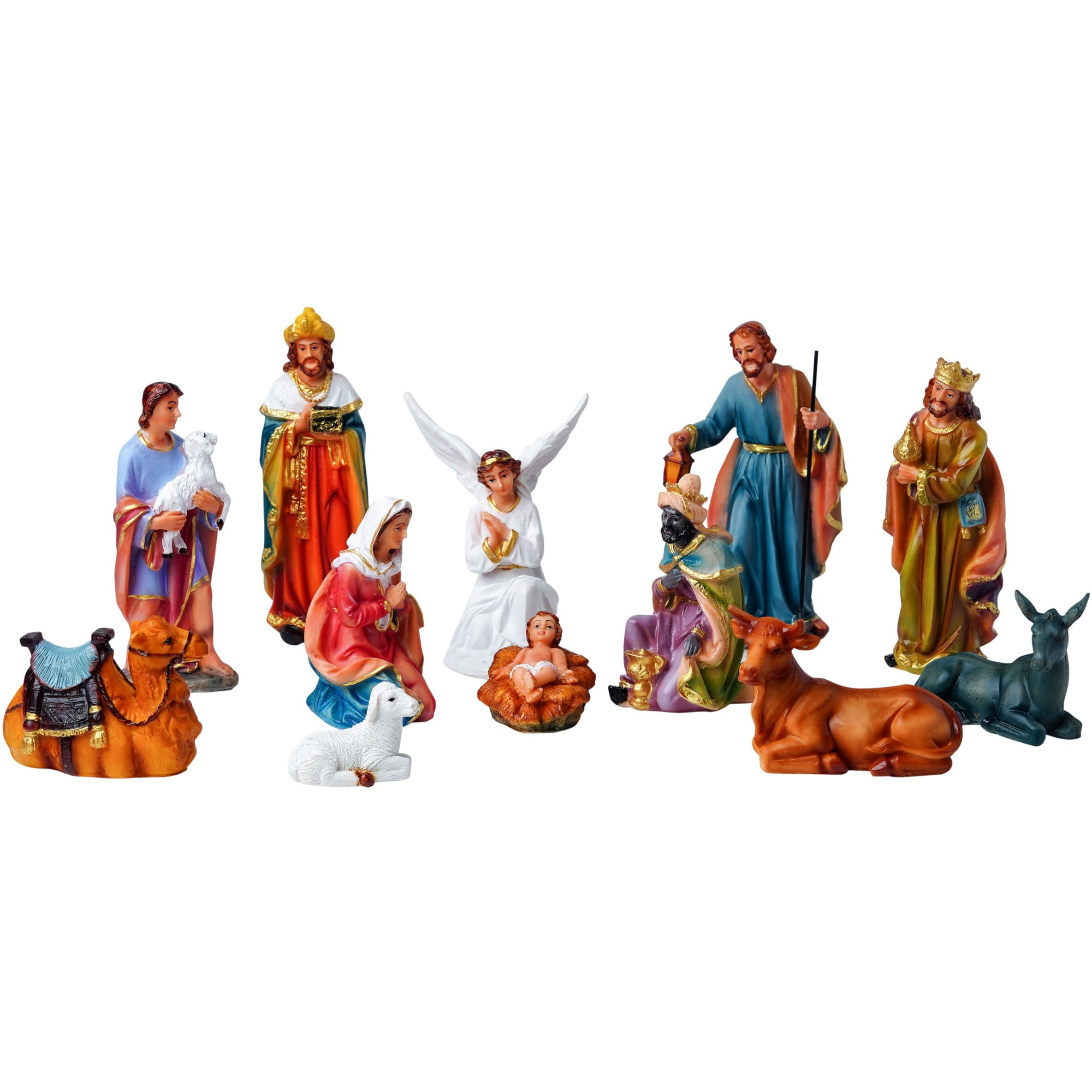 Newven Crib Set Christmas | Nativity Set Xmas Decoration Statues | Idols Christian Figurine | Baby Jesus, Joseph & Mary, Kings, Shepherd & Others | Perfect Christmas Gifting, 6 Inch,12 Pieces
