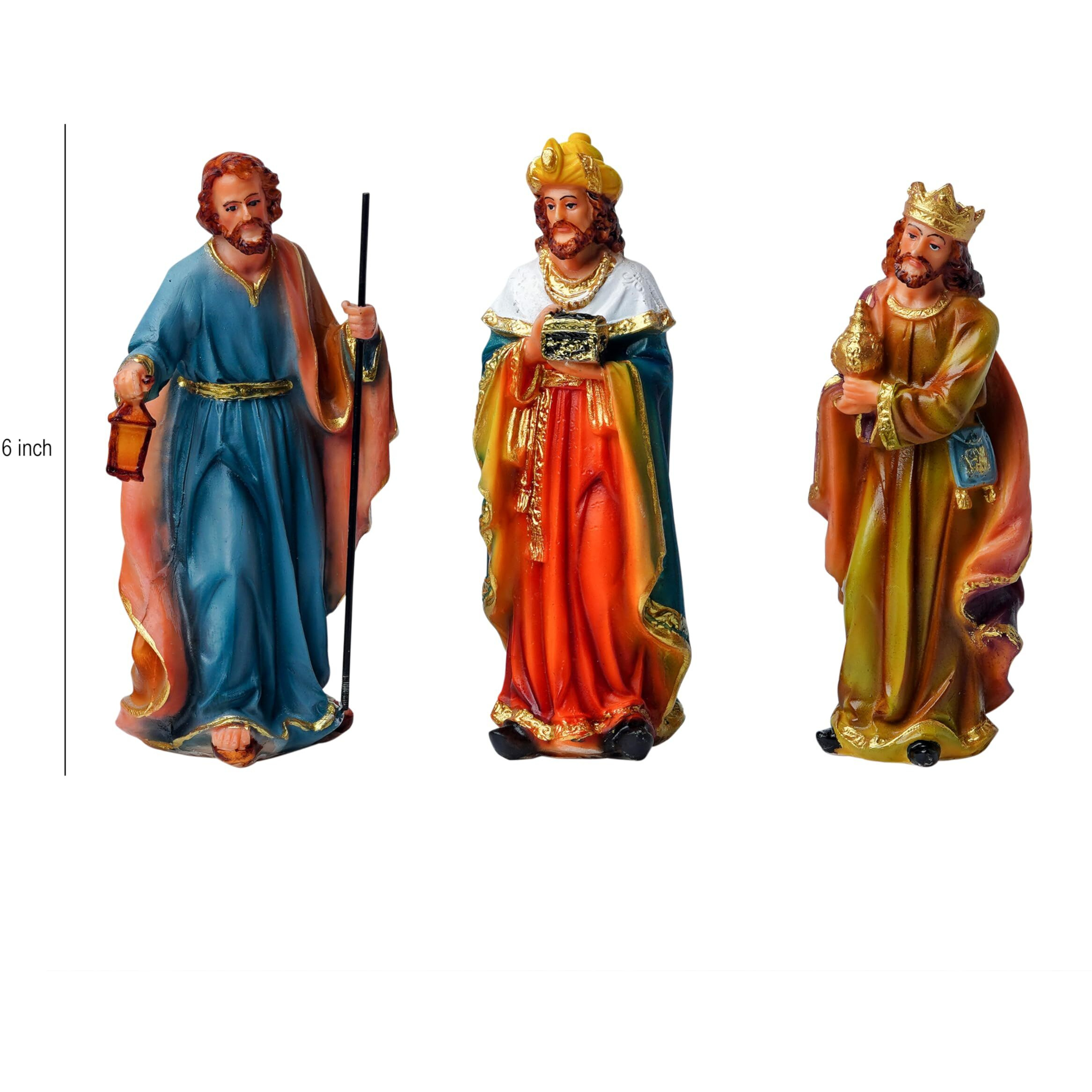 Newven Crib Set Christmas | Nativity Set Xmas Decoration Statues | Idols Christian Figurine | Baby Jesus, Joseph & Mary, Kings, Shepherd & Others | Perfect Christmas Gifting, 6 Inch,12 Pieces
