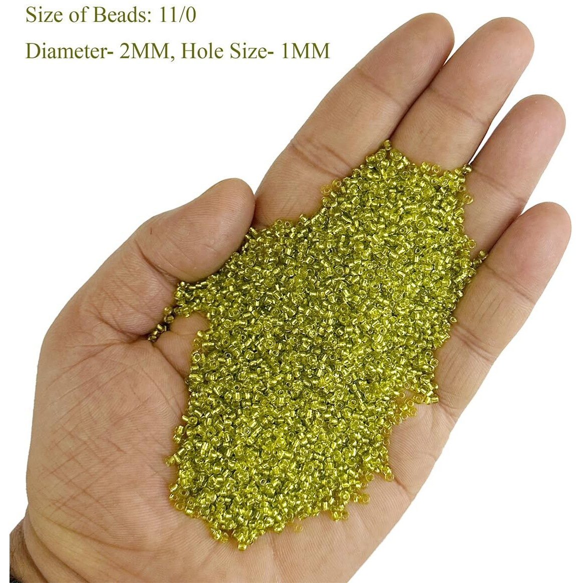 Embroiderymaterial 11/0 Parrot Green Glass Stone Pearls,Parrot Green Seed Beads,Raw Materials Toran,Beads Jewellery Making,Bag Decoration,Embroidery,Parrot Green Muthyalu Craft Etc(2Mm/100 Grams)
