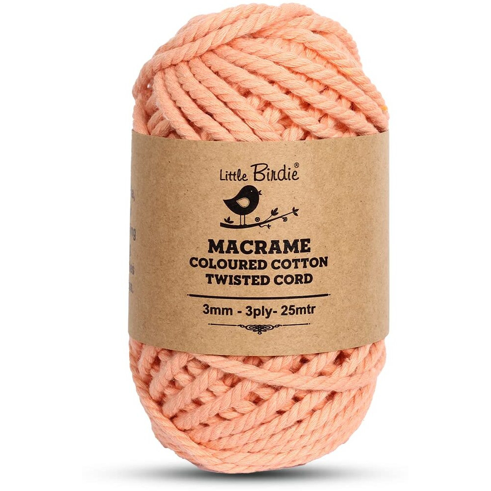Little Birdie Macrame Thread For Craft | Cotton Twisted Cord Peach 3Mm 3 Ply 25 Mtr | Cotton Thread For Craft