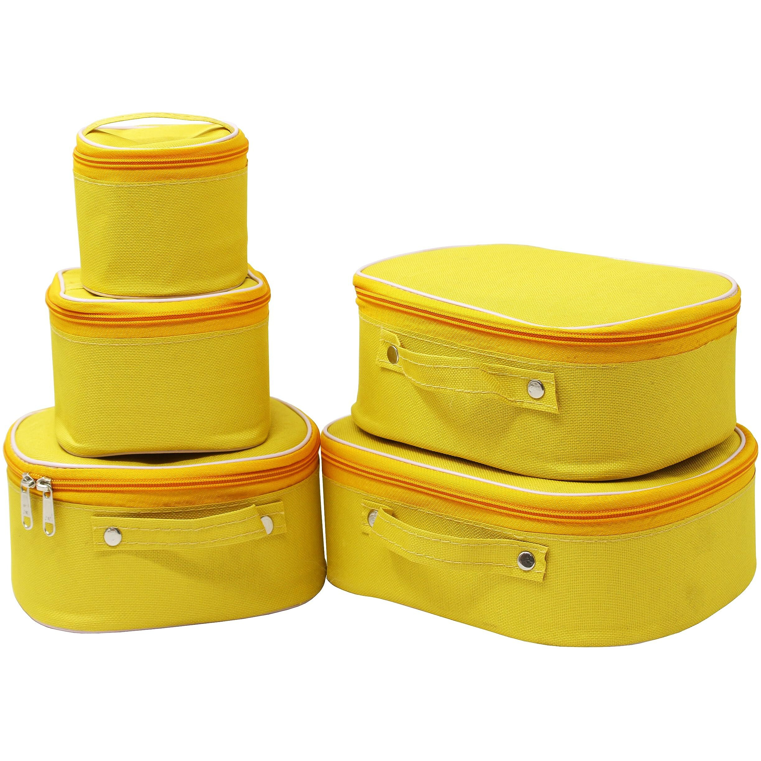 Atorakushon Nylon Mustard Makeup Storage Box Cosmetic Vanity Travel Toiletry Bag Necklace Organizer Jewellery Pouch For Women