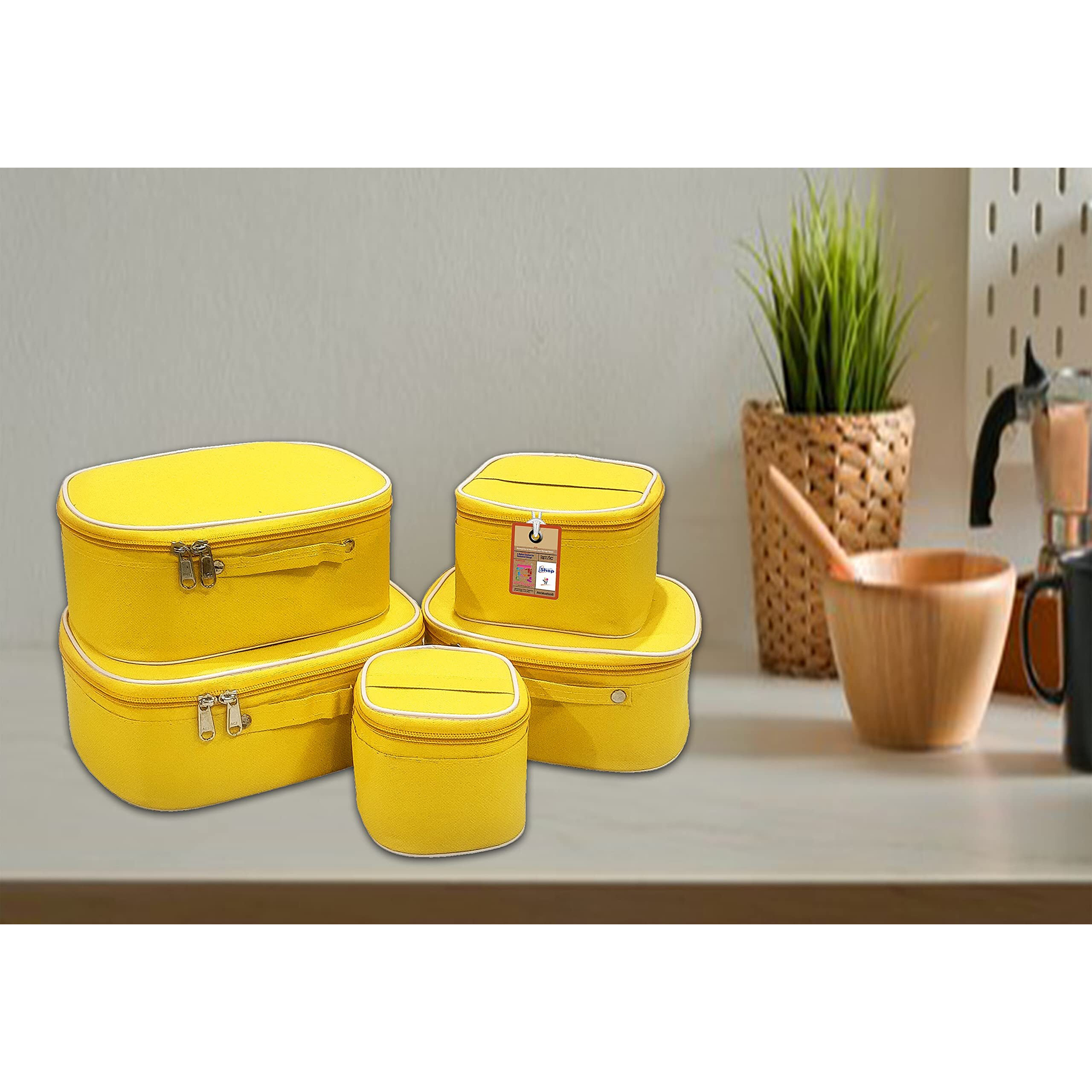 Atorakushon Nylon Mustard Makeup Storage Box Cosmetic Vanity Travel Toiletry Bag Necklace Organizer Jewellery Pouch For Women