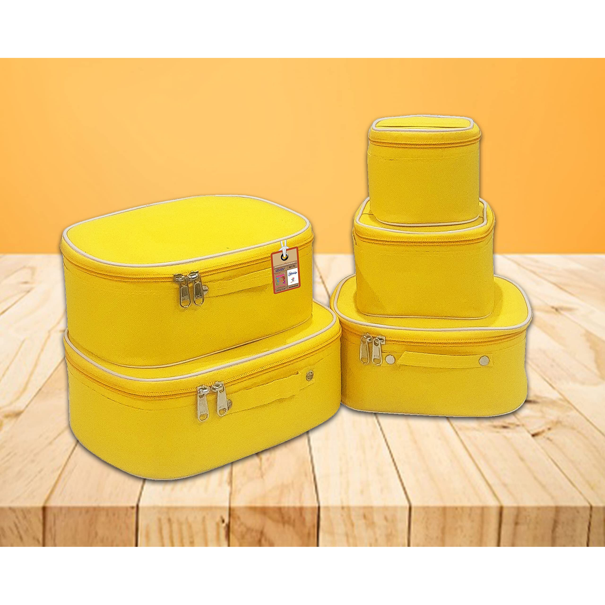 Atorakushon Nylon Mustard Makeup Storage Box Cosmetic Vanity Travel Toiletry Bag Necklace Organizer Jewellery Pouch For Women