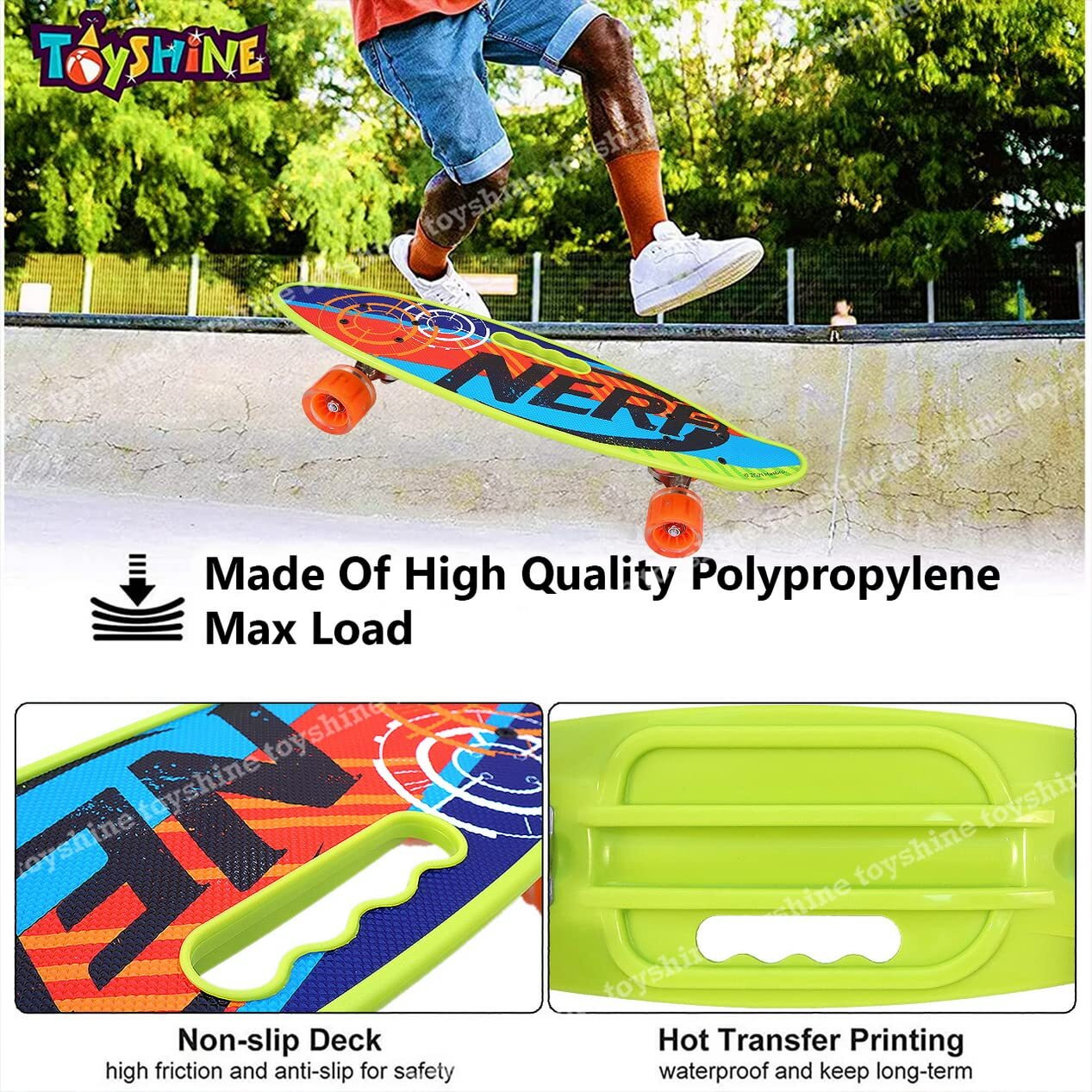 Toyshine Complete Skateboard 59 Cms All Wheels Led Light Up Beginners, Nerd Green