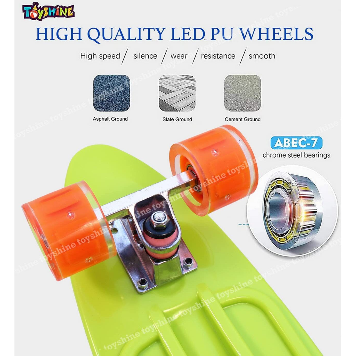 Toyshine Complete Skateboard 59 Cms All Wheels Led Light Up Beginners, Nerd Green